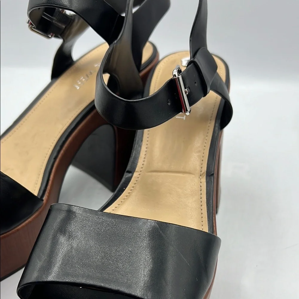 Nine West Sz 10‎ Openit 9 Black and Brown Platform Sandals NEW